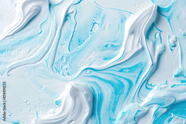 Obraz Close up of Toothpaste Texture: Top View of White and Blue Toothpaste  on Solid Surface Background. Stomatology and Dental Care Textured Product Backdrop