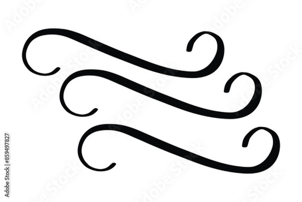 Fototapeta Doodle wind line sketch set. Hand drawn doodle wind motion, air blow, swirl elements. Sketch drawn air blow motion, smoke flow art, abstract line. Vector illustration. Isolated on white background