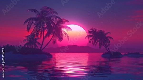 Obraz tech synthwave background. synthwave island. Illustrations