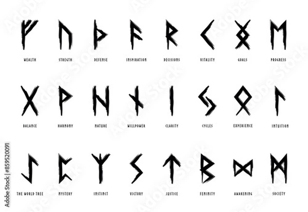 Fototapeta Hand drawn runic alphabet called the Elder Futhark.	
