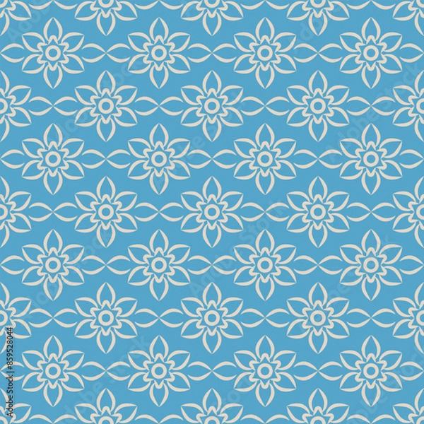 Fototapeta Lace ornament. Blue seamless pattern with flowers.