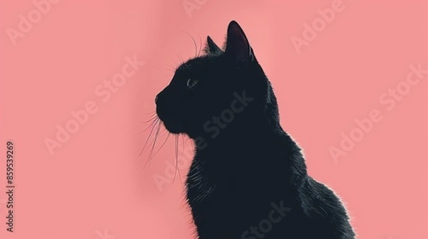 Fototapeta black cat on pink background ai generated