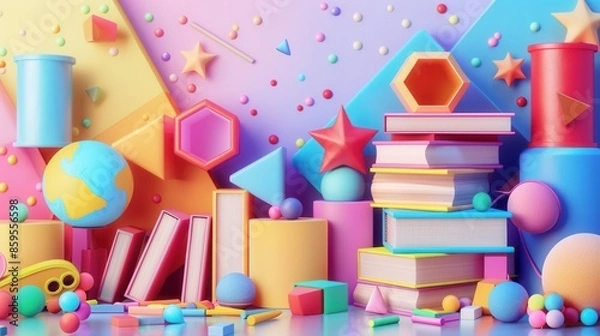 Fototapeta A vibrant scene with colorful books and toys, ideal for childrens educational centers and bookstores. Generative AI