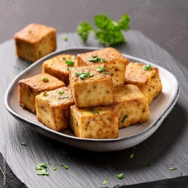 Fototapeta Indian delicious roasted cottage cheese cubes also called fried paneer