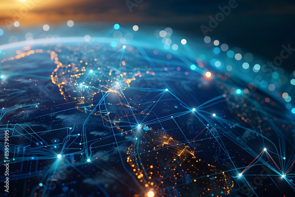 Obraz Digital Globe Depicting Global Network Connectivity