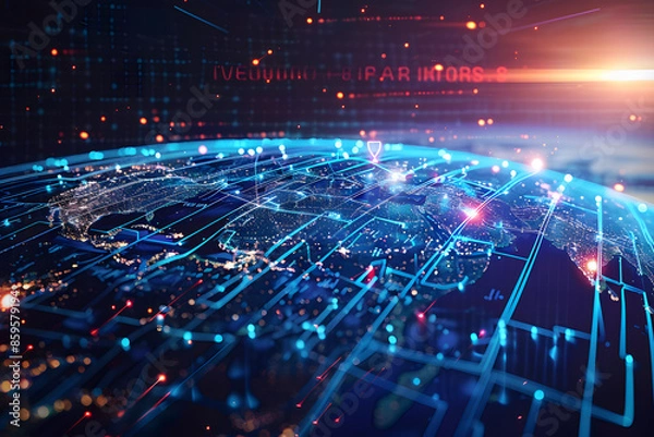 Obraz Digital Globe Depicting Global Network Connectivity