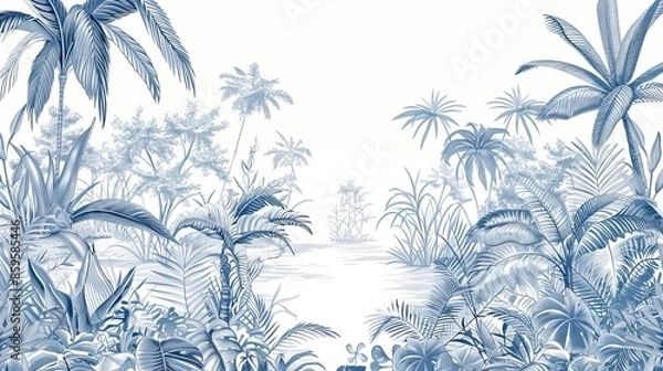 Fototapeta Landscape photograph in black and white. Jungle or forest nature background and mural wallpaper. High quality AI generated image