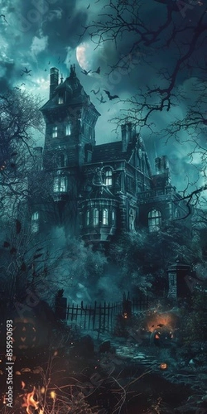 Obraz Spooky Halloween Haunted House Background Design