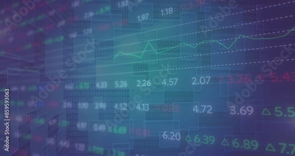 Fototapeta Image of financial data processing over grid