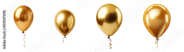 Fototapeta Collection set of gold balloons isolated on transparent background