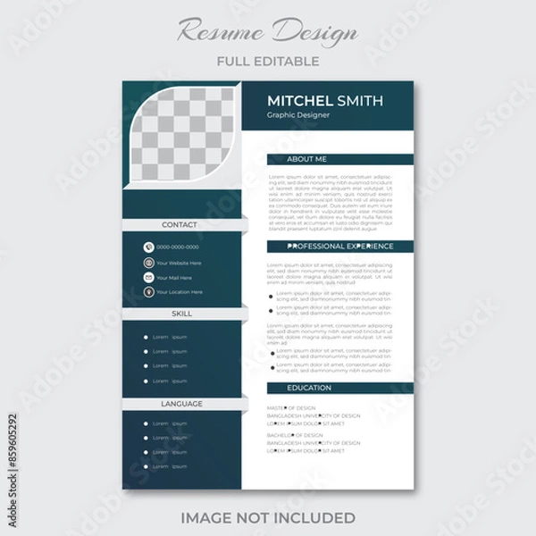 Obraz Vector vector minimalist CV resume template business layout vector clean for job applications in a4 size