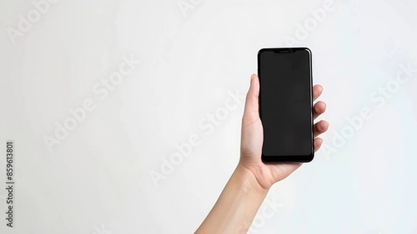 Fototapeta Hand holding a black smart phone with new message concept on screen Isolated on white background All screen content is designed by me : Generative AI