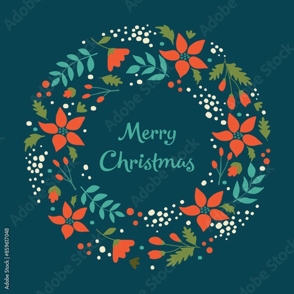Fototapeta Card with Christmas wreath and text