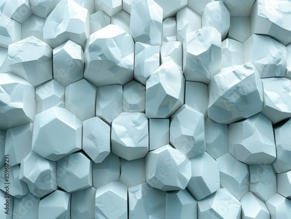 Fototapeta Cluster of geometric shapes in light blue with varying surface details