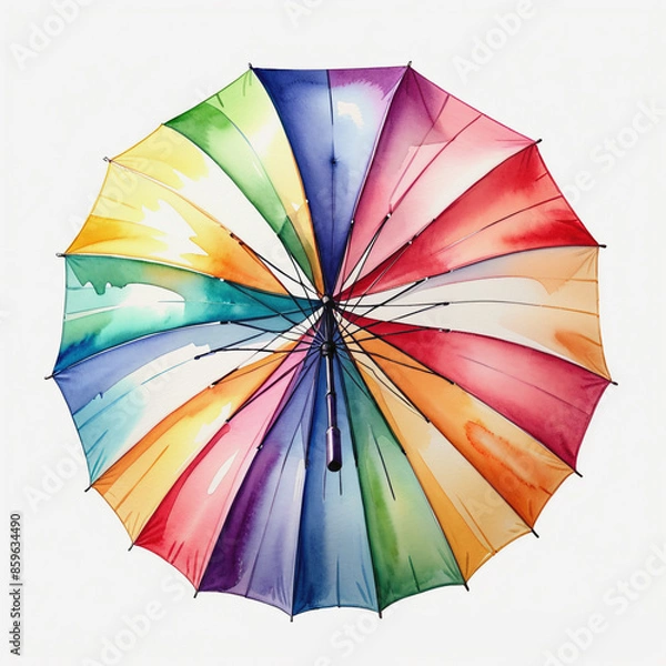 Fototapeta Watercolor Image of a Multicolored Umbrella on a White Background