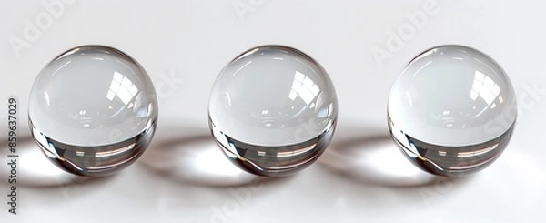 Obraz 3 transparent glass spheres on a white background, in a top view