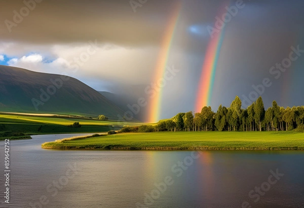 Obraz Two rainbows in nature, mountains, forest
