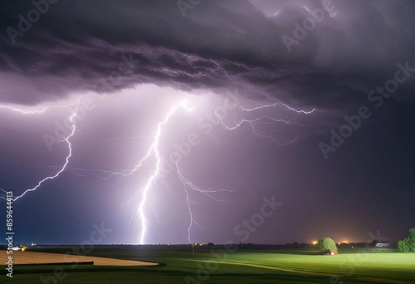 Obraz Cloudy sky, rain, lightning