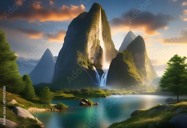 Obraz Nature, island, mountains, waterfall