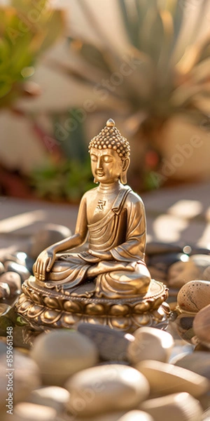 Fototapeta Estátua Dourada de Buda em um Ambiente Sereno