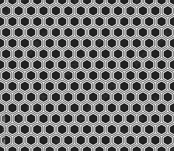 Fototapeta Geometric shapes background. Bold rounded hexagons mosaic pattern with inner solid cells. Hexagon cells. Seamless tileable vector illustration.