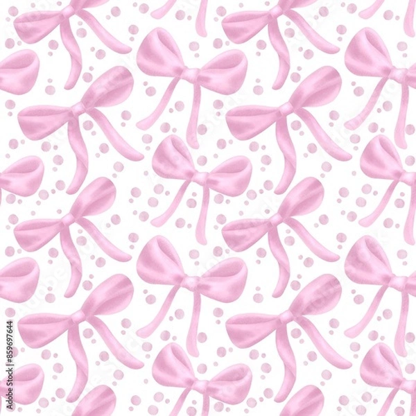Fototapeta Seamless pattern Holiday bows paper pink background