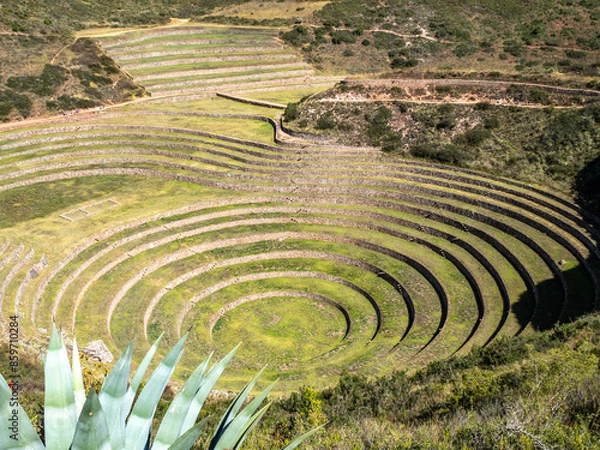 Fototapeta Ancient Incan circular crop fields found in the Sacred Valley of Peru.