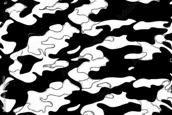Fototapeta Black and White Abstract Camouflage Pattern with Organic Shapes