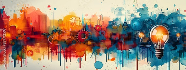 Fototapeta Design art concept abstract contemporary modern background business graphic idea. Work concept art design retro office poster icon hand team success digital ad artwork visual technology research job.