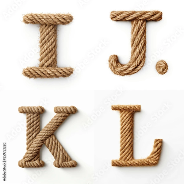 Obraz I, J, K, L, letter out of jute rustic rope, type, rope, alphabet, text, lettering, typography, 3D style