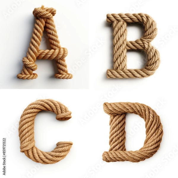 Obraz A, B, C, D, letter out of jute rustic rope, type, rope, alphabet, text, lettering, typography, 3D style