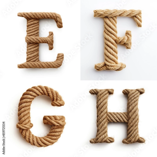 Obraz E, F, G, H, letter out of jute rustic rope, type, rope, alphabet, text, lettering, typography, 3D style