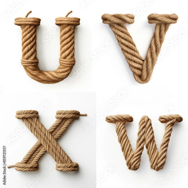 Obraz U, V, X, W, letter out of jute rustic rope, type, rope, alphabet, text, lettering, typography, 3D style