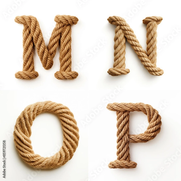 Obraz M, N, O, P, letter out of jute rustic rope, type, rope, alphabet, text, lettering, typography, 3D style