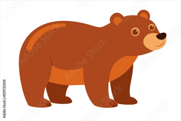 Fototapeta Brown toy bear isolated on a white background. Cute cartoon baby plush bear. Concept of kids toys, childhood, fun, game, playtime. Print, icon, design element