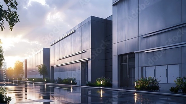 Obraz futuristic data center exterior, clad in high-tech fiber cement panels that enhance its thermal management and security features