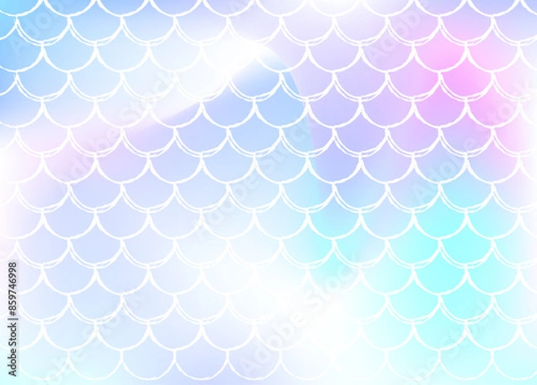 Fototapeta Gradient mermaid background with holographic scales. Bright color transitions. Fish tail banner and invitation. Underwater and sea pattern for girlie party. Spectrum backdrop with gradient mermaid.