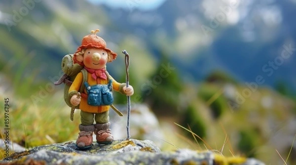 Obraz Plasticine character. Hiking in the mountains