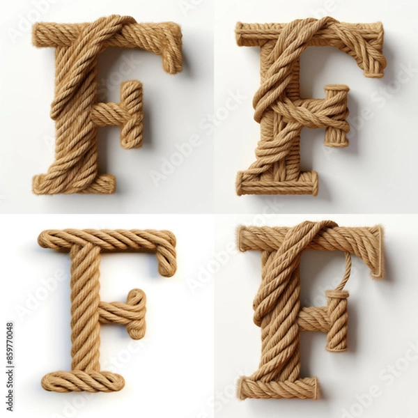Obraz F, letter out of jute rustic rope, type, rope, alphabet, text, lettering, typography, 3D style