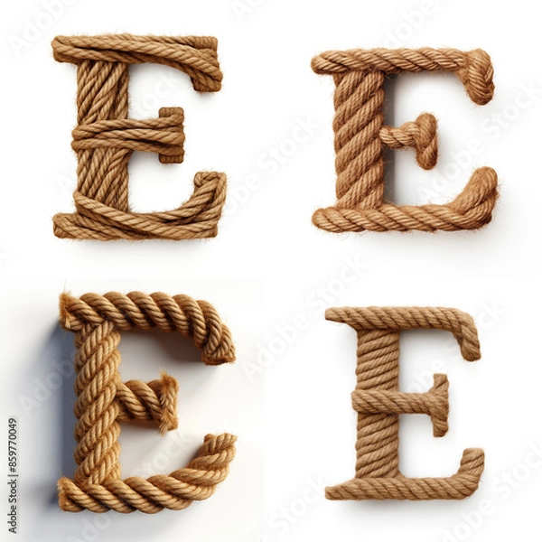 Obraz E, letter out of jute rustic rope, type, rope, alphabet, text, lettering, typography, 3D style