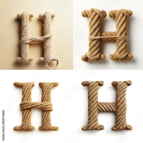Obraz H, letter out of jute rustic rope, type, rope, alphabet, text, lettering, typography, 3D style