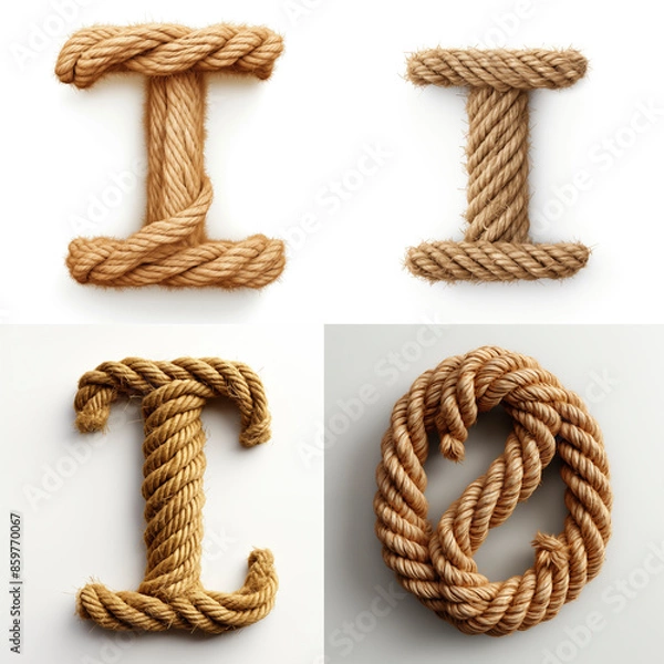 Obraz I, 0, letter out of jute rustic rope, type, rope, alphabet, text, lettering, typography, 3D style