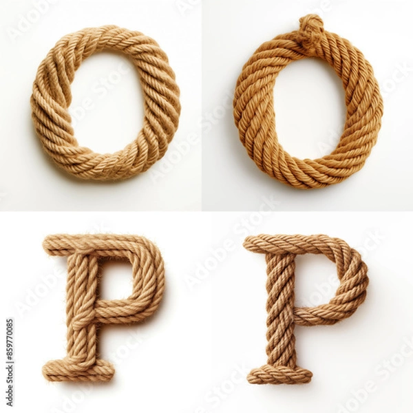 Obraz O, P, letter out of jute rustic rope, type, rope, alphabet, text, lettering, typography, 3D style