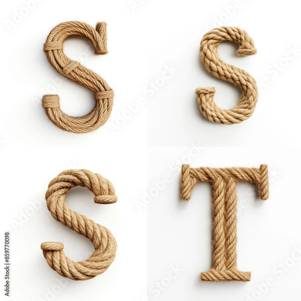 Obraz letter out of jute rustic rope, type, rope, alphabet, text, lettering, typography, 3D style