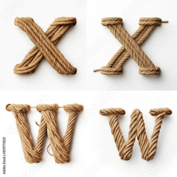 Obraz X, W, letter out of jute rustic rope, type, rope, alphabet, text, lettering, typography, 3D style
