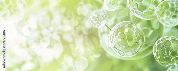 Fototapeta Medical background with a light green gradient, showcasing transparent overlapping circles and detailed anatomical illustrations for a fresh and professional appearance.