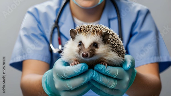 Fototapeta A vet with a hedgehog.