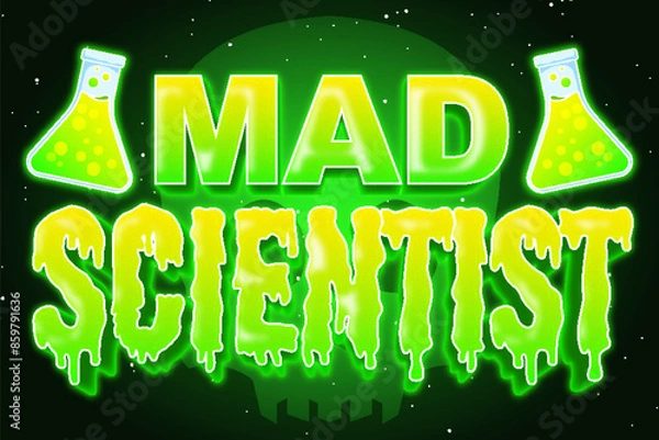 Obraz mad scientist green poison toxic typography lettering editable text effect font style template background