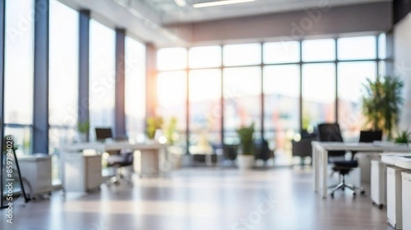 Fototapeta Beautiful Blurred Background of a Modern Office. Made with Generative AI Technology