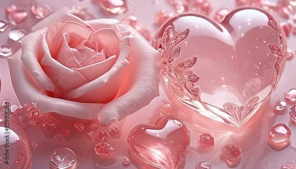 Obraz バラとハートの背景